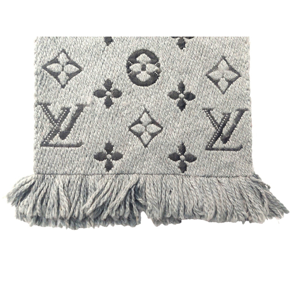 Louis Vuitton LV Monogram Logomania Gray Black Cashmere Silk Scarf Pre-Owned - Picture 13 of 16